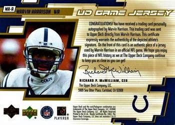 2000 Upper Deck - UD Game Jersey Autographed Gold #MH-A Marvin Harrison Back