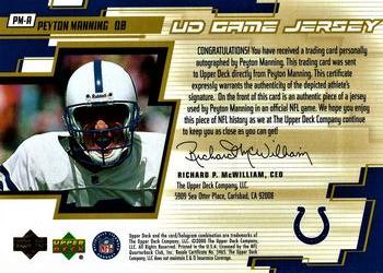 2000 Upper Deck - UD Game Jersey Autographed Gold #PM-A Peyton Manning Back