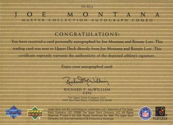 2000 Upper Deck Montana Master Collection - Mystery Inserts #JM-RL4 Ronnie Lott / Joe Montana Back