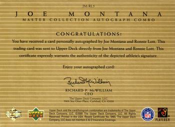 2000 Upper Deck Montana Master Collection - Mystery Inserts #JM-RL5 Ronnie Lott / Joe Montana Back