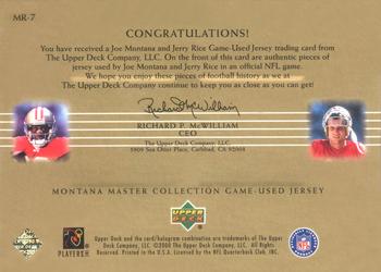 2000 Upper Deck Montana Master Collection - Mystery Inserts #MR7 Jerry Rice / Joe Montana Back
