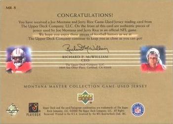 2000 Upper Deck Montana Master Collection - Mystery Inserts #MR8 Jerry Rice / Joe Montana Back