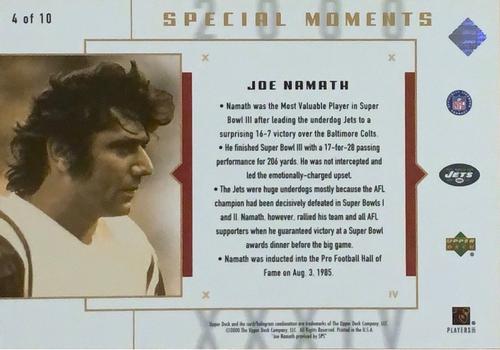 2000 Upper Deck Super Bowl XXXIV Special Moments 3x5 #4 Joe Namath Back