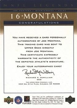 2000 Upper Deck Legends - Autographs Gold #JM Joe Montana Back