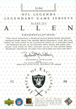 2000 Upper Deck Legends - Legendary Game Jerseys #LJ-MA Marcus Allen Back