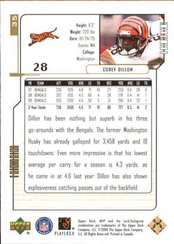 2000 Upper Deck MVP - Gold Script #35 Corey Dillon Back