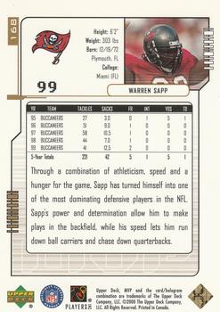 2000 Upper Deck MVP - Gold Script #168 Warren Sapp Back