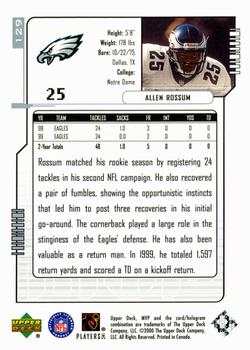 2000 Upper Deck MVP - Silver Script #129 Allen Rossum Back