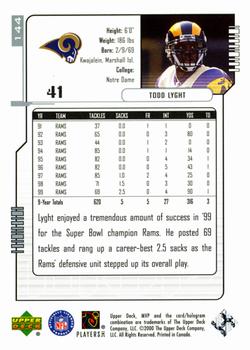 2000 Upper Deck MVP - Silver Script #144 Todd Lyght Back