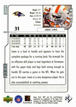 2000 Upper Deck MVP - Silver Script #207 Jamal Lewis Back