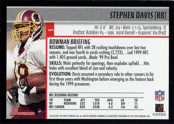 2001 Bowman - Gold #5 Stephen Davis Back
