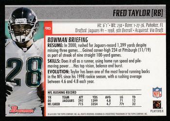 2001 Bowman - Gold #8 Fred Taylor Back