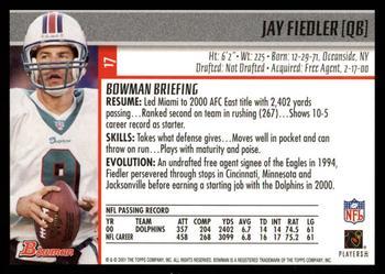 2001 Bowman - Gold #17 Jay Fiedler Back