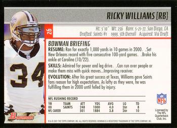 2001 Bowman - Gold #26 Ricky Williams Back