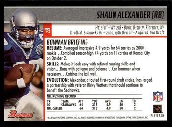 2001 Bowman - Gold #28 Shaun Alexander Back