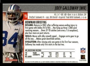 2001 Bowman - Gold #40 Joey Galloway Back