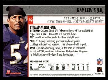 2001 Bowman - Gold #43 Ray Lewis Back