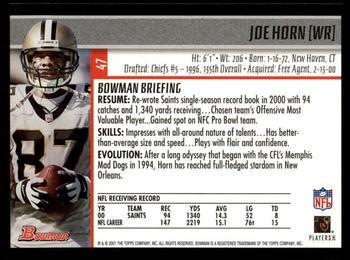 2001 Bowman - Gold #47 Joe Horn Back