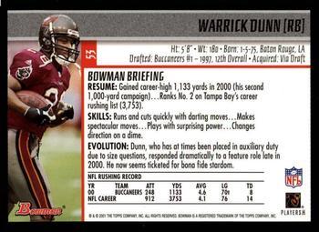 2001 Bowman - Gold #53 Warrick Dunn Back