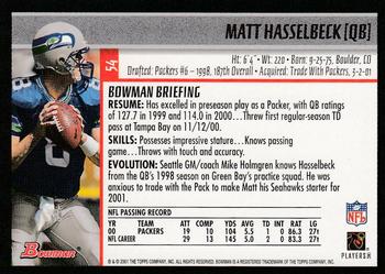 2001 Bowman - Gold #54 Matt Hasselbeck Back
