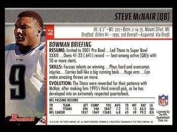 2001 Bowman - Gold #62 Steve McNair Back