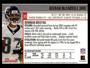 2001 Bowman - Gold #72 Keenan McCardell Back