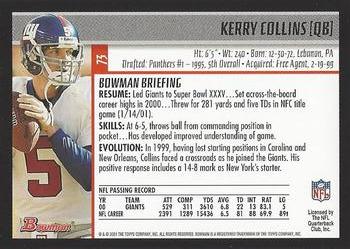 2001 Bowman - Gold #73 Kerry Collins Back