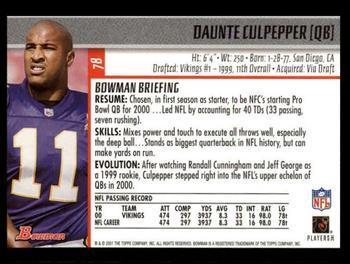 2001 Bowman - Gold #78 Daunte Culpepper Back