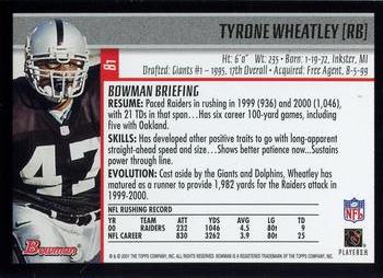 2001 Bowman - Gold #81 Tyrone Wheatley Back
