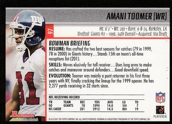 2001 Bowman - Gold #97 Amani Toomer Back