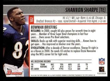 2001 Bowman - Gold #102 Shannon Sharpe Back