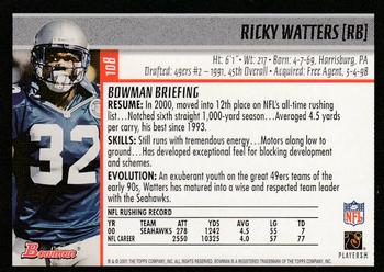 2001 Bowman - Gold #108 Ricky Watters Back