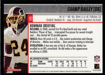 2001 Bowman - Gold #115 Champ Bailey Back