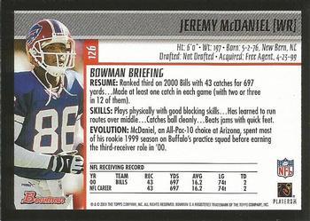 2001 Bowman - Gold #126 Jeremy Mcdaniel Back
