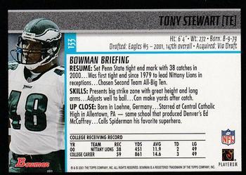 2001 Bowman - Gold #133 Tony Stewart Back