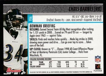 2001 Bowman - Gold #134 Chris Barnes Back