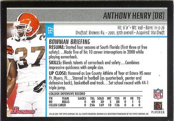 2001 Bowman - Gold #137 Anthony Henry Back