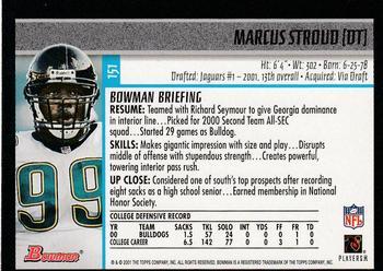 2001 Bowman - Gold #151 Marcus Stroud Back