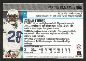 2001 Bowman - Gold #157 Harold Blackmon Back