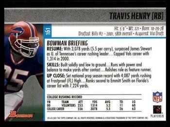 2001 Bowman - Gold #161 Travis Henry Back