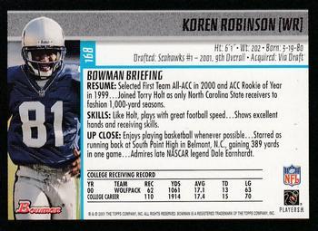 2001 Bowman - Gold #168 Koren Robinson Back