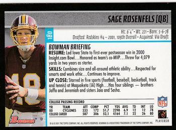 2001 Bowman - Gold #180 Sage Rosenfels Back