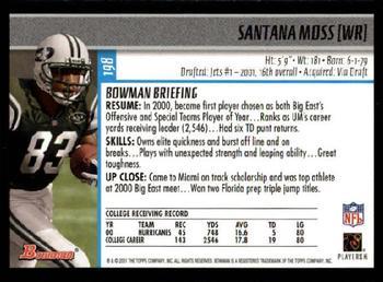 2001 Bowman - Gold #198 Santana Moss Back