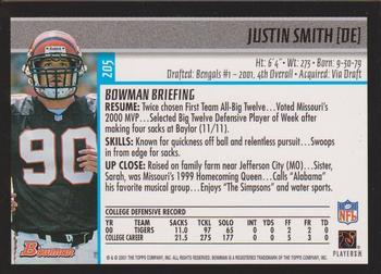 2001 Bowman - Gold #205 Justin Smith Back
