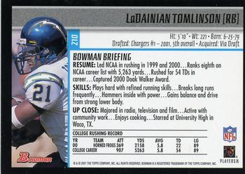 2001 Bowman - Gold #210 LaDainian Tomlinson Back
