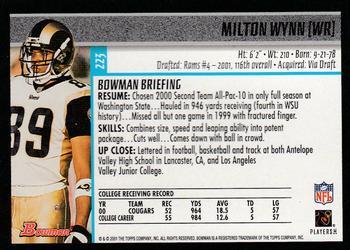 2001 Bowman - Gold #223 Milton Wynn Back