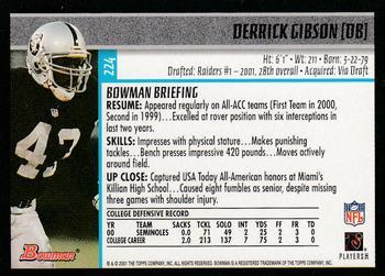 2001 Bowman - Gold #224 Derrick Gibson Back
