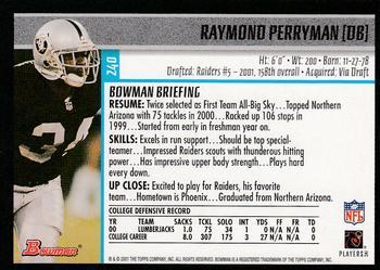 2001 Bowman - Gold #240 Raymond Perryman Back