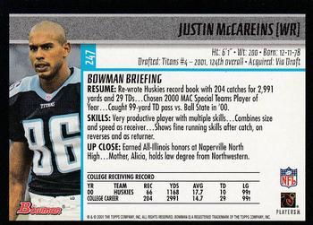 2001 Bowman - Gold #247 Justin Mccareins Back