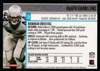 2001 Bowman - Gold #251 Heath Evans Back